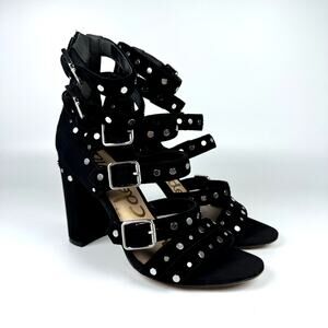 Sam Edelman Women Black Studded Strappy Gladiator Block High Heels Sandal Size 7